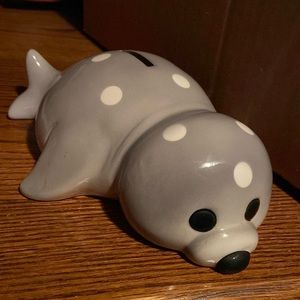 Fitz & Floyd Vintage 1980 Seal Sea Lion Coin Bank Gray Ceramic Made in Japan